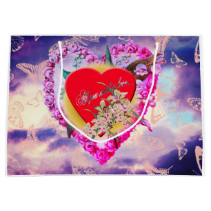 ORIGINAL ART HEART, FLOWERS AND CLOUDS GIFT BAG