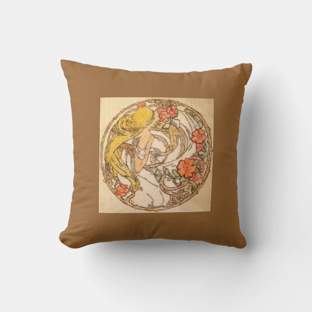 Original Art Nouveau Drawing Throw Pillow (Front)
