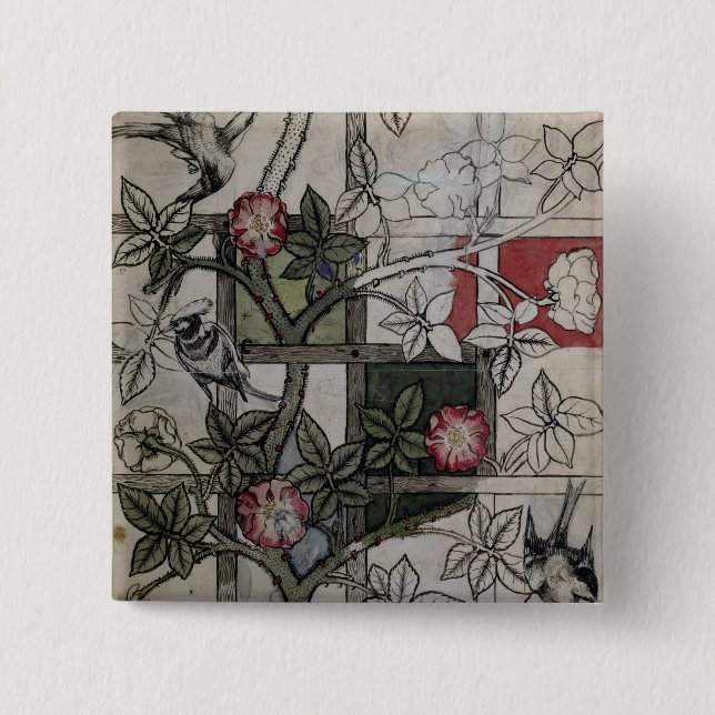 Original artwork for 'Trellis' wallpaper design, 1 2 Inch Square Button (Front)