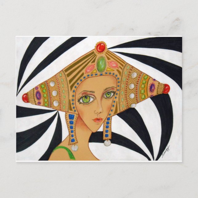 Original Asian/art deco drawing on postcard (Front)