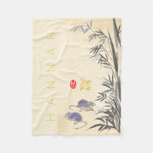 Original Bamboo Rat painting Chinese Year Zodiac B Fleece Blanket