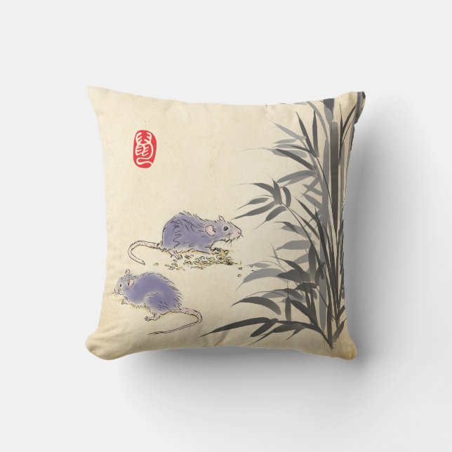 Original Bamboo Rat painting Chinese Year Zodiac P Throw Pillow (Front)