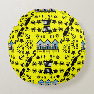 Original Beach Sand And Sea Themed Round Pillow