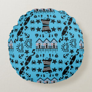 Original Beach Sand And Sea Themed Round Pillow