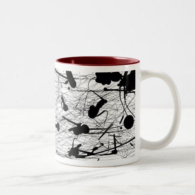 Original Black Splatter Painting Two-Tone Coffee Mug (Right)