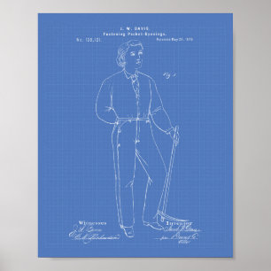 Original Blue Jeans 1873 Patent Art  Blueprint Poster