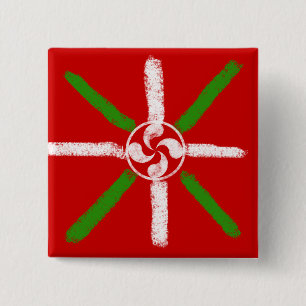 Original chalk drawn Ikurriña and Lauburu, 2 Inch Square Button