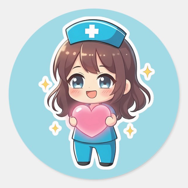 Original Chibi Nurse 2.0 - Heartfelt Care Classic Round Sticker (Front)