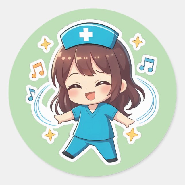 Original Chibi Nurse 2.0 - Pulse of Joy Classic Round Sticker (Front)
