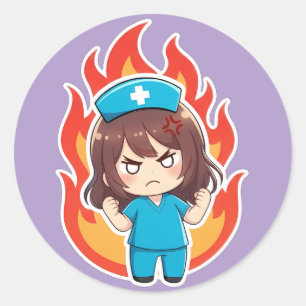 Original Chibi Nurse 3.0 - Angry Classic Round Sticker