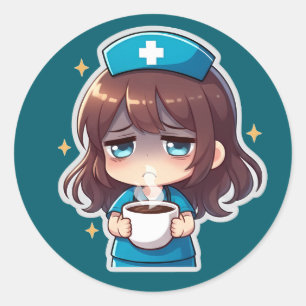 Original Chibi Nurse - Coffee with Tired Classic Round Sticker