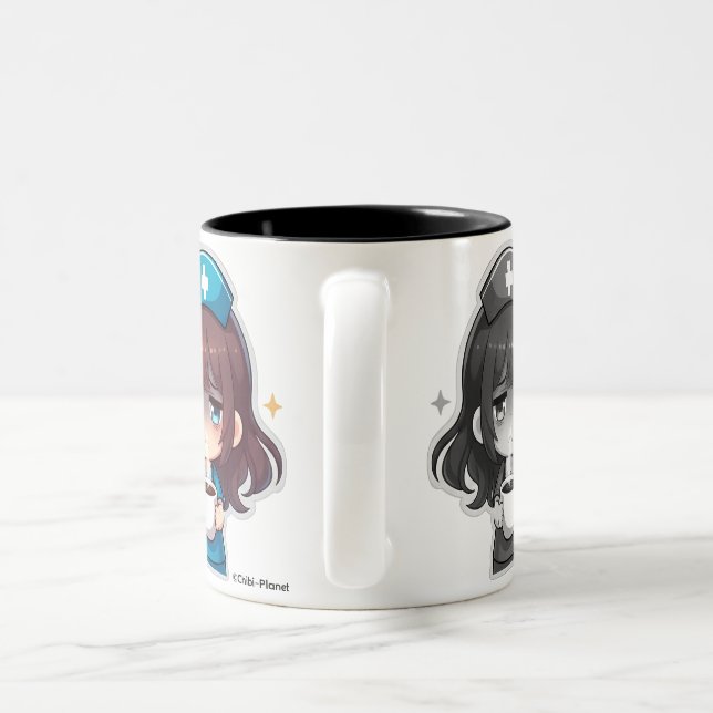 Original Chibi Nurse - Coffee with Tired Two-Tone Coffee Mug (Handle)