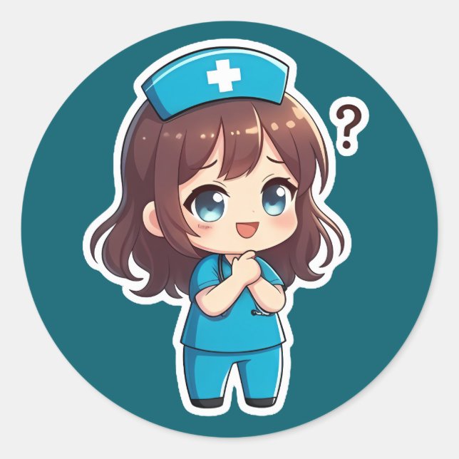 Original Chibi Nurse - The Questioning Moment Classic Round Sticker (Front)