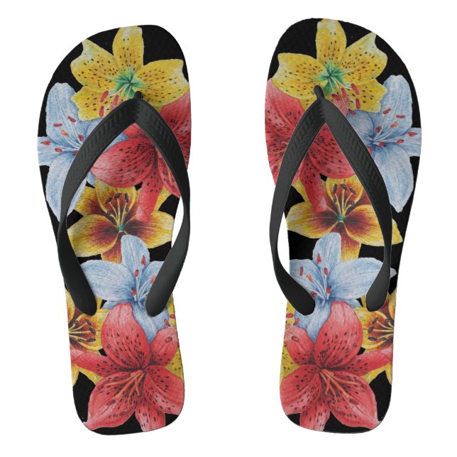 original colourful lily flower pattern floral art flip flops (Footbed)