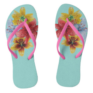 original colourful lily flower pattern floral flip flops