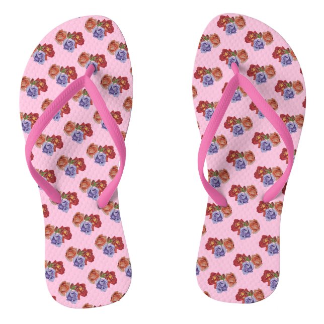 original colourful rose flowers pattern floral flip flops (Footbed)