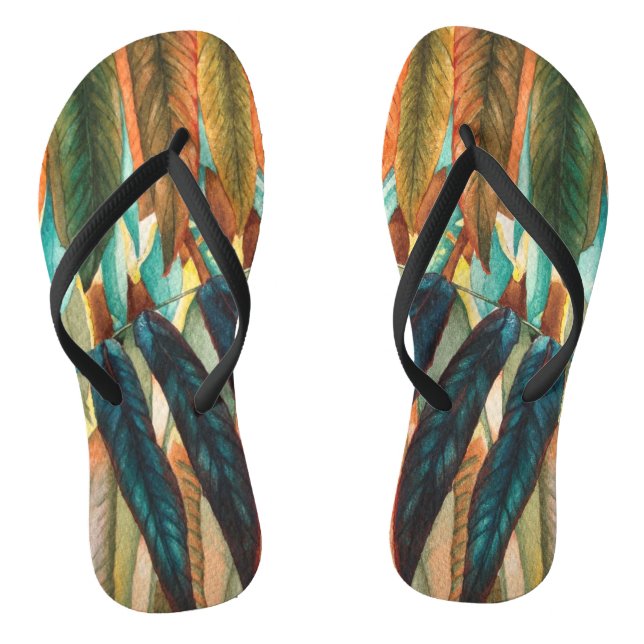 original contempory colourful autumn leaf pattern flip flops (Footbed)