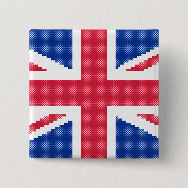 Original cross-stitch design Union Jack 2 Inch Square Button (Front)