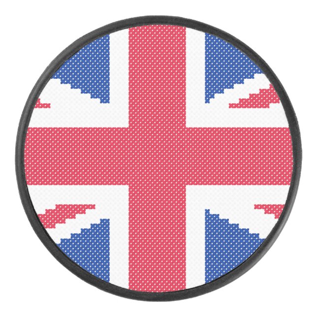 Original cross-stitch design Union Jack Hockey Puck (Front)