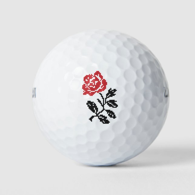 Original cross-stitch flower design | Red rose Golf Balls (Front)