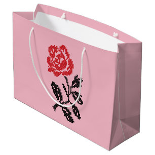 Original cross-stitch flower design   Red rose Large Gift Bag
