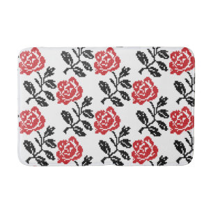 Original cross-stitch flower design Rose pattern Bath Mat