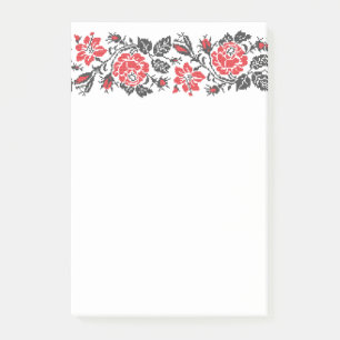 Original cross-stitch red rose flowers pattern post-it notes