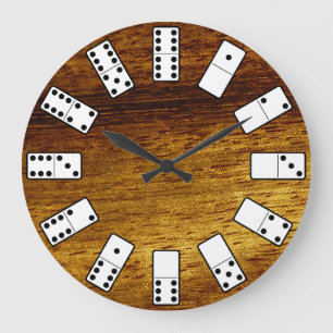 Original design Domino symbols on teak background Large Clock