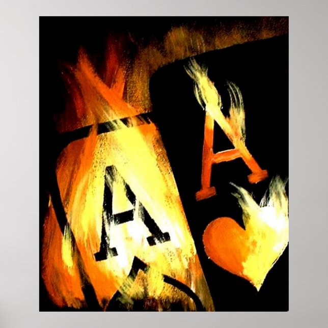 ORIGINAL DESIGN FLAMING POCKET ACES POKER ART POSTER (Front)