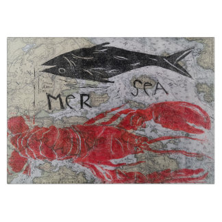 original design lobster themed glass cutting board