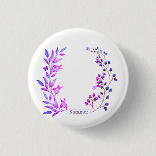Original design of purple flowers and branches 1 inch round button