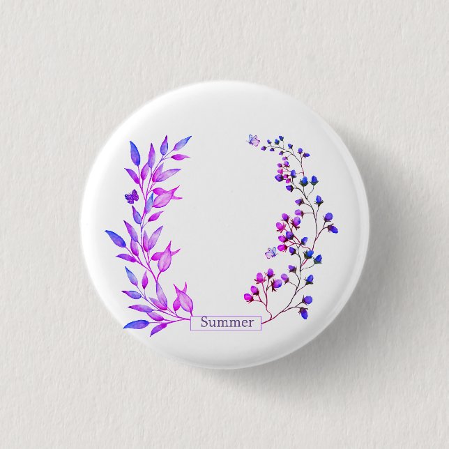 Original design of purple flowers and branches 1 inch round button (Front)
