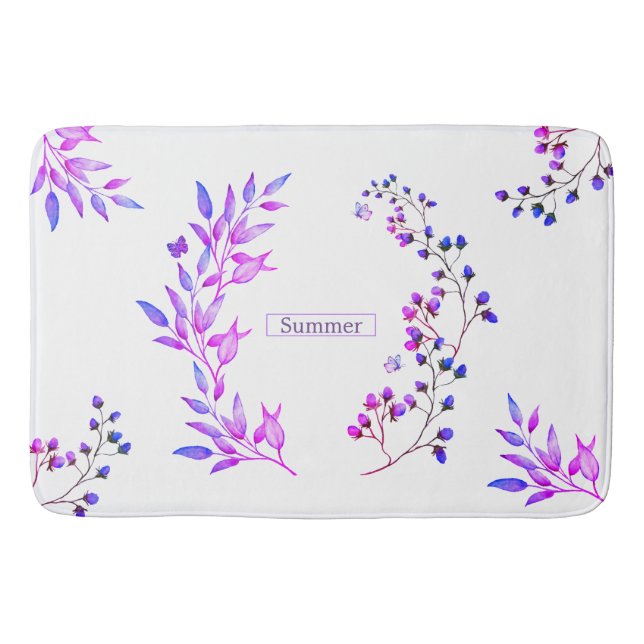 Original design of purple flowers and branches bath mat (Front)