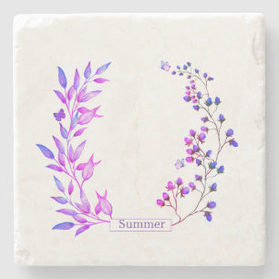 Original design of purple flowers and branches stone coaster