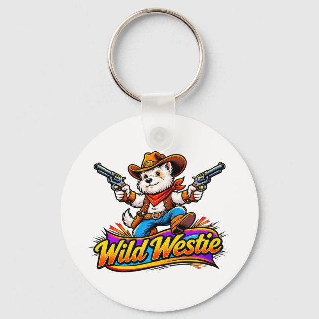 Original Design Westie Dog Cowboy Keychain (Front)