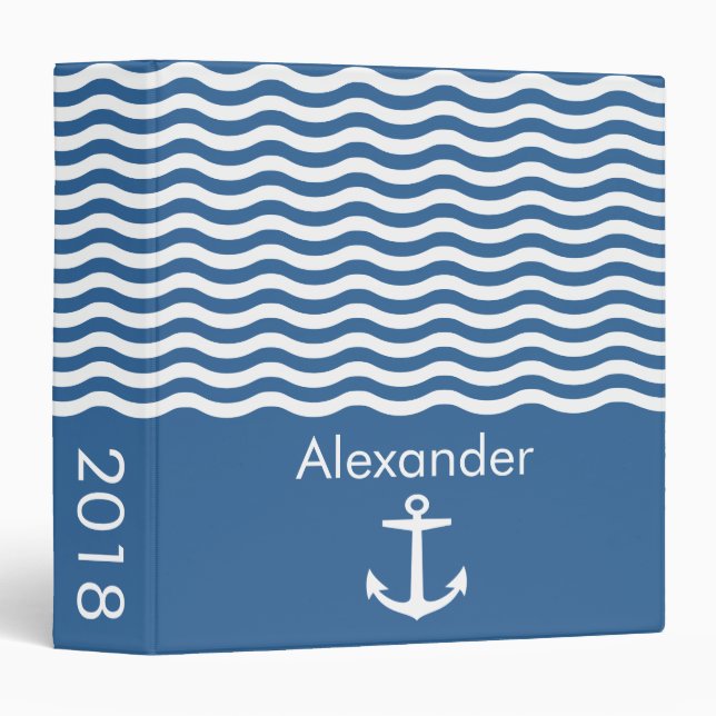 Original elagant Navy Striped Nautical Binder (Front/Spine)