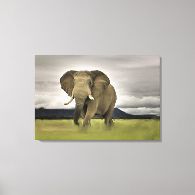 Original Elephant In Long Grass Canvas Print (Front)
