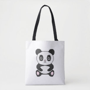 Original embroidery cross-stitch cartoon toy panda tote bag