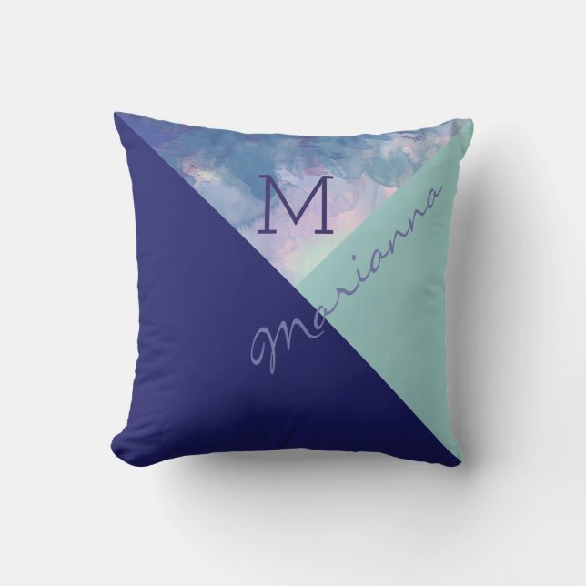 original & exclusive monogrammed blue throw pillow (Front)