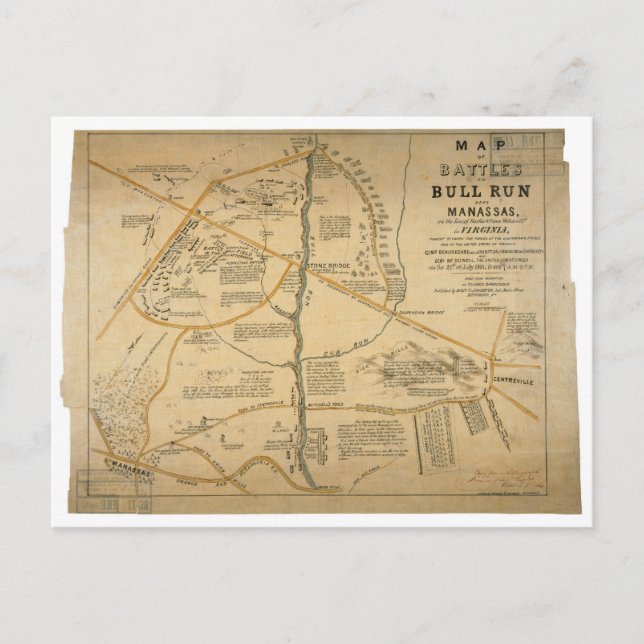 ORIGINAL First Battle of Bull Run Civil War Map Postcard (Front)