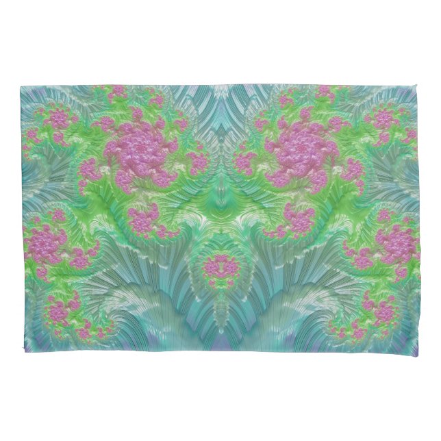 ~ Original Fractal ~ Pink Green Aqua ~ Pillow Case (Front)