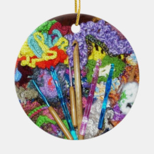 Original Free Form Crochet & Hooks Photo Design Ceramic Ornament