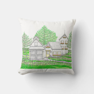 Original Hand Drawn Farm and Barn Pillow