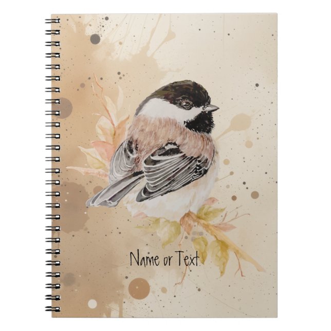 Original Hand painted Watercolor Chickadee Bird Notebook (Front)