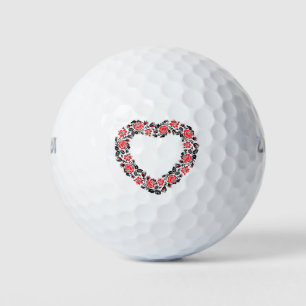 Original Heart of cross-stitch red rose flowers Golf Balls