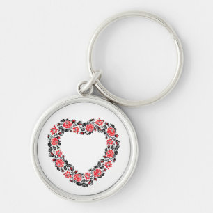 Original Heart of cross-stitch red rose flowers Keychain