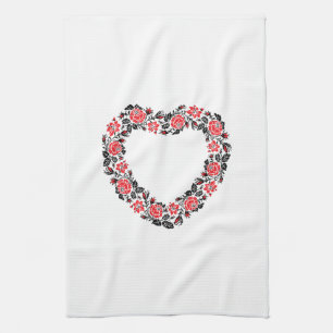 Original Heart of cross-stitch red rose flowers Kitchen Towel