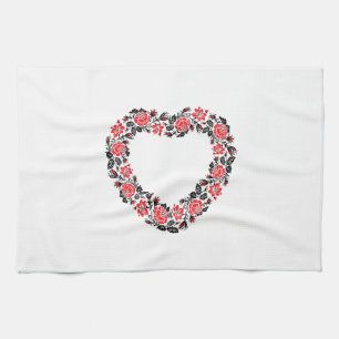 Original Heart of cross-stitch red rose flowers Kitchen Towel