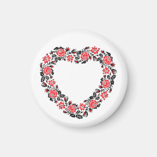 Original Heart of cross-stitch red rose flowers Magnet