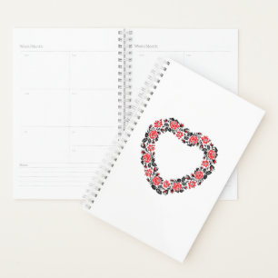 Original Heart of cross-stitch red rose flowers Planner